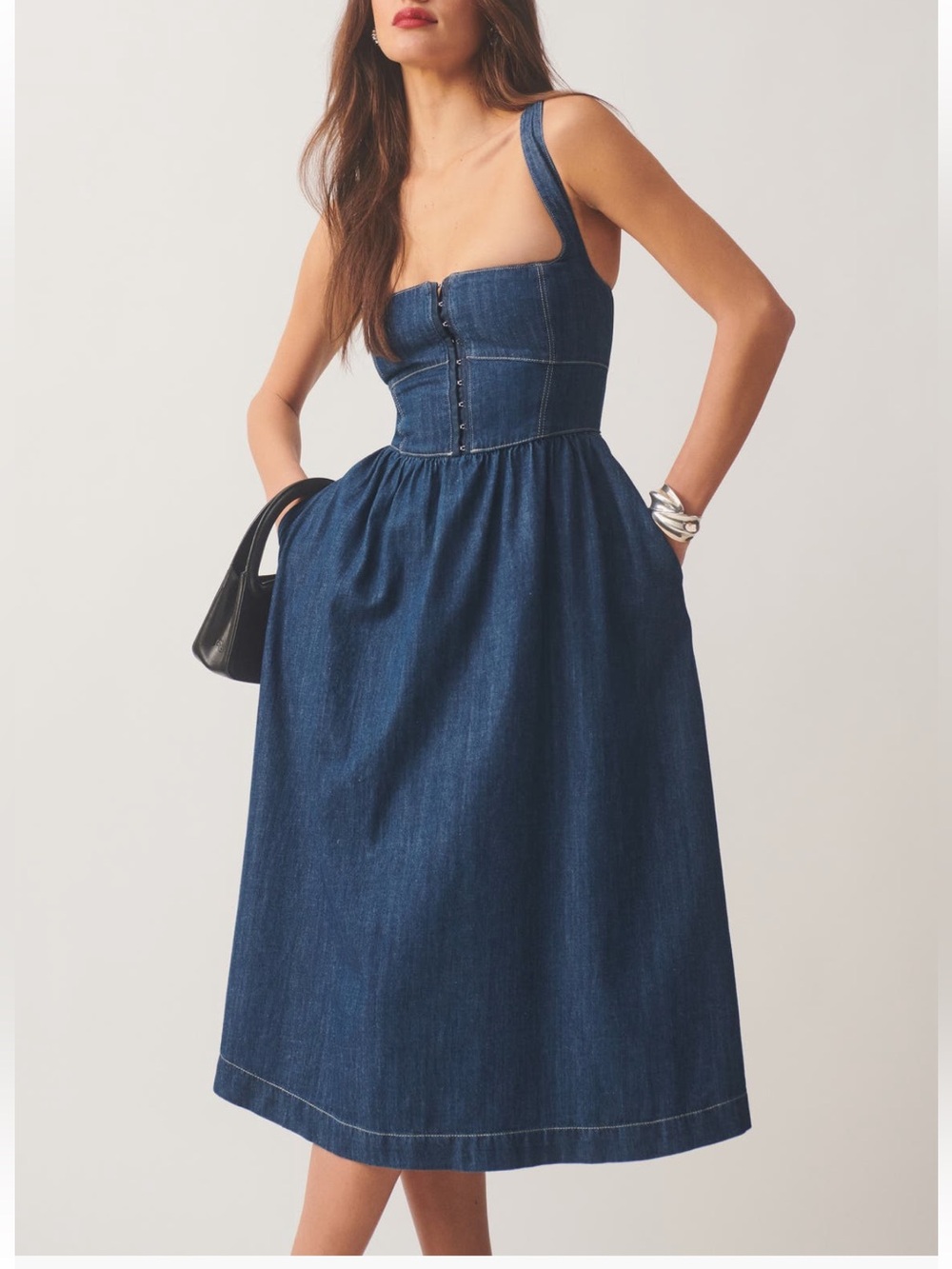 *Reformation Tagliatelle Denim Midi Dress in Ellis Wash Blue